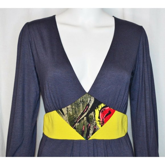 T-Bags Los Angeles Deep V-Neck Long Sleeve Keyhole Back Dress Gray Size S - Picture 2 of 7